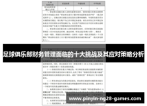 足球俱乐部财务管理面临的十大挑战及其应对策略分析